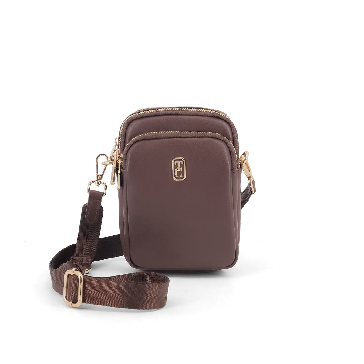 Naples chocolate brown mini crossbody bag front view Irish Bags