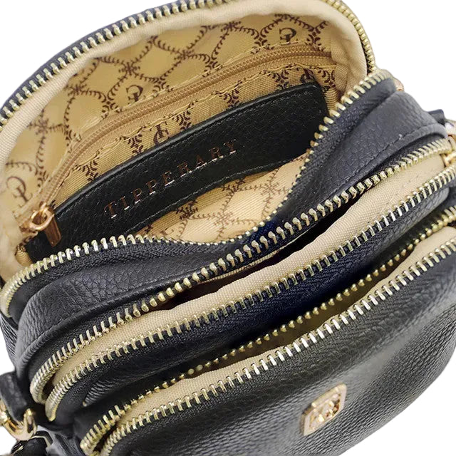 Black mini crossbody bag with three zipped compartments - Irish Bags